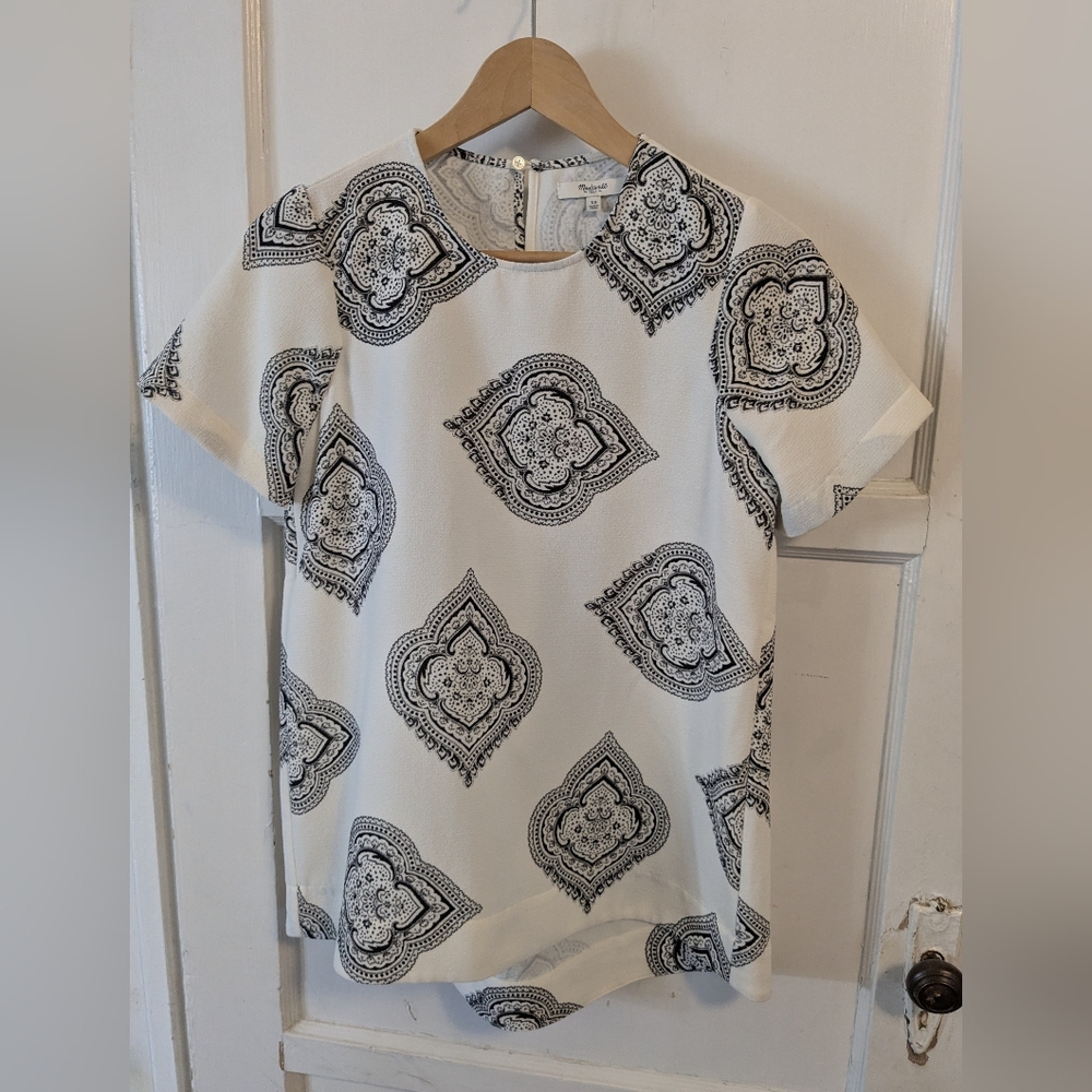 Madewell Black and White Paisley Top, XS